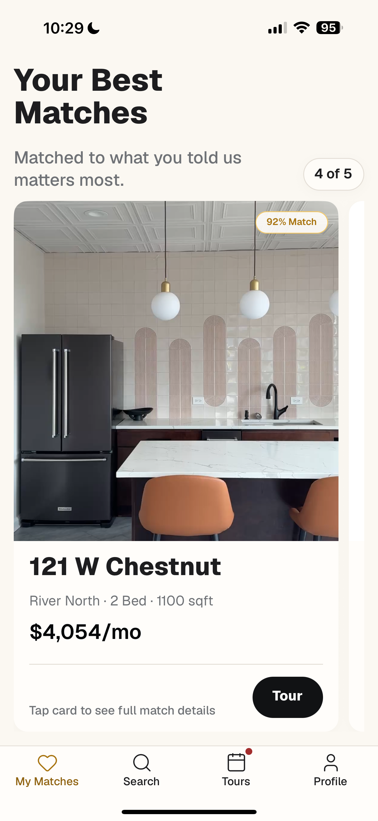 myAPT app screen showing curated perfect apartment matches